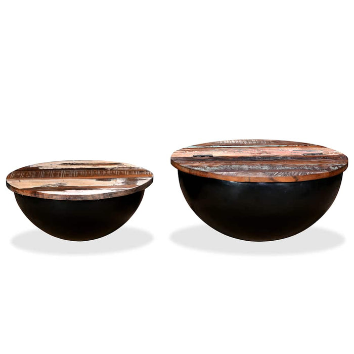 Set măsuțe cafea, 2 piese, negru, lemn masiv reciclat formă bol - WALTI WALTI