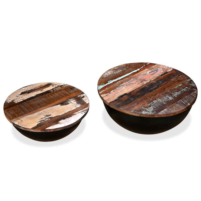 Set măsuțe cafea, 2 piese, negru, lemn masiv reciclat formă bol - WALTI WALTI