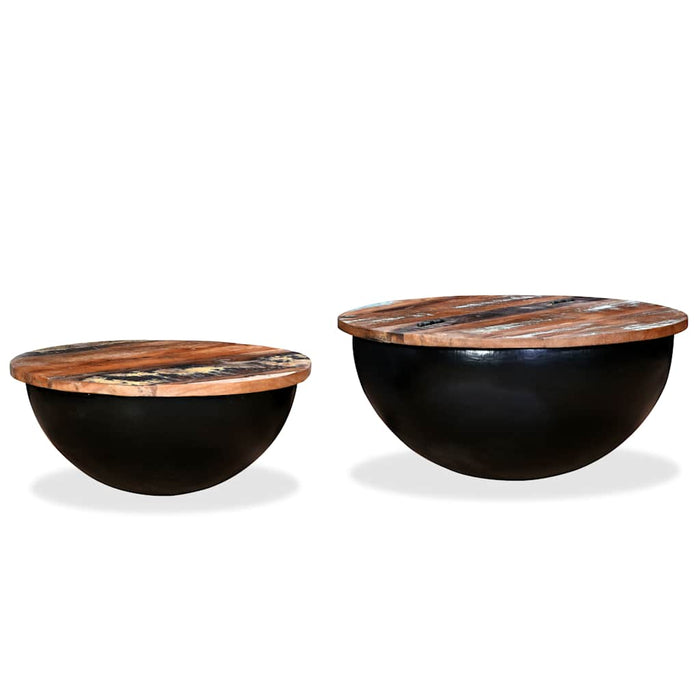 Set măsuțe cafea, 2 piese, negru, lemn masiv reciclat formă bol - WALTI WALTI