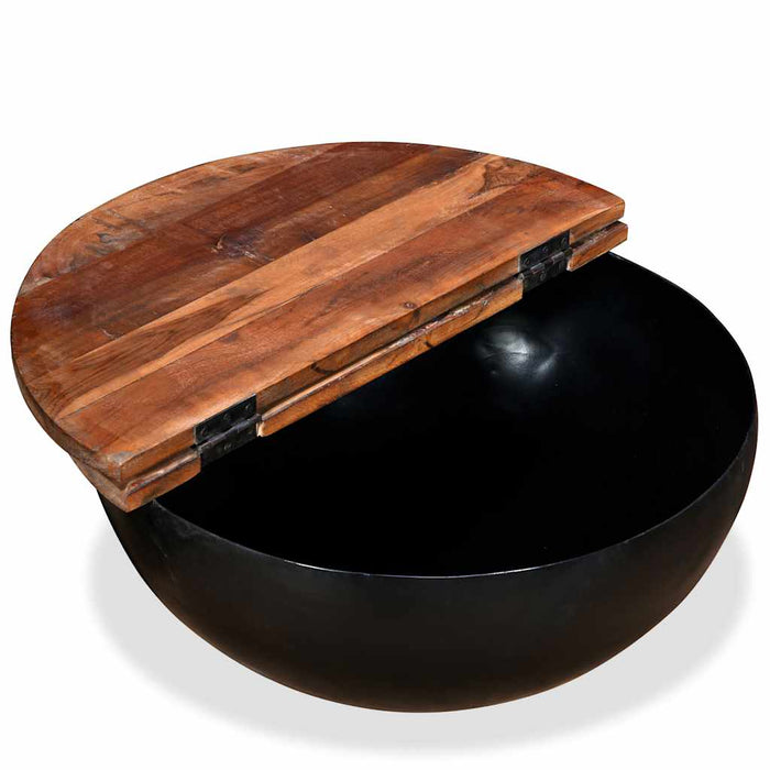 Set măsuțe cafea, 2 piese, negru, lemn masiv reciclat formă bol - WALTI WALTI