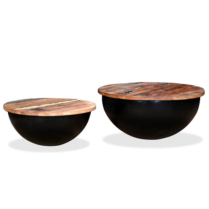 Set măsuțe cafea, 2 piese, negru, lemn masiv reciclat formă bol - WALTI WALTI