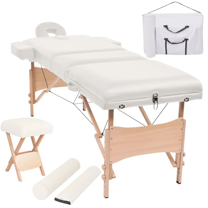Set taburet și masă masaj pliabile 3 zone, 10 cm grosime, alb - WALTI WALTI