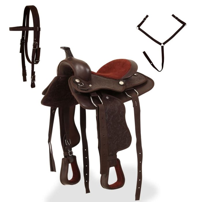 Șa Western, căpăstru & pieptar, piele naturală, 13", maro - WALTI WALTI