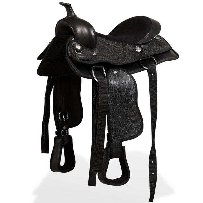 Șa Western, căpăstru & pieptar, piele naturală, 12", negru - WALTI WALTI