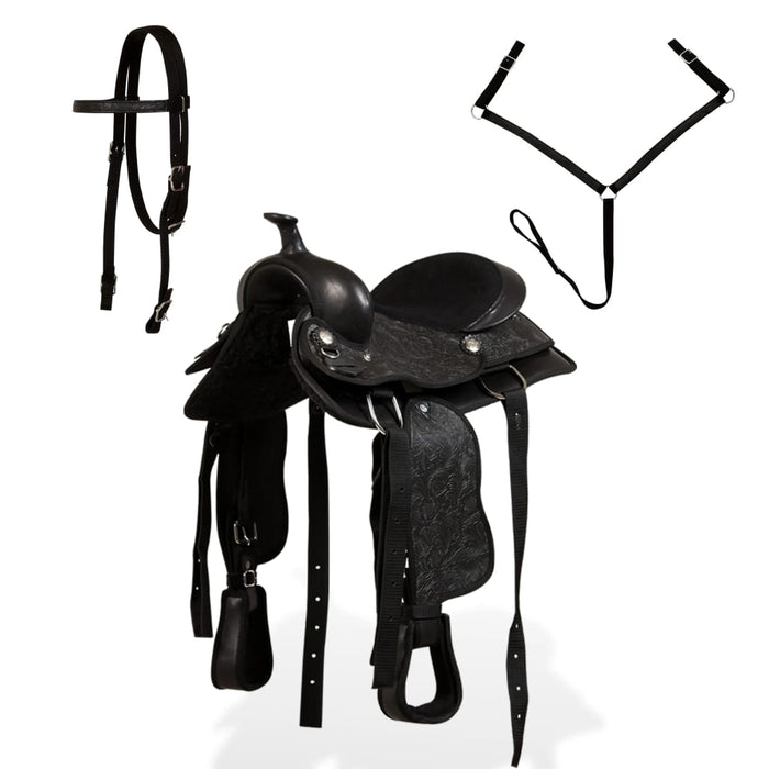 Șa Western, căpăstru & pieptar, piele naturală, 13", negru - WALTI WALTI