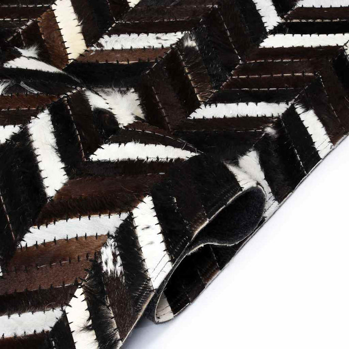 Covor piele naturală, mozaic, 190x290 cm Zig-zag Negru/alb WALTI