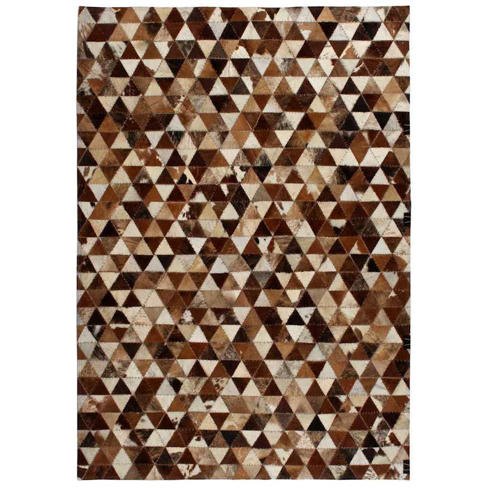 Covor piele naturală, mozaic, 80x150 cm Triunghiuri Maro/alb WALTI