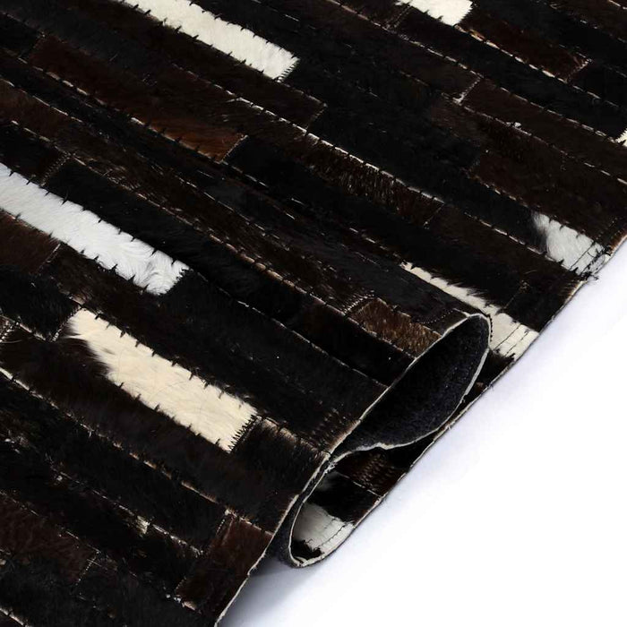Covor piele naturală, mozaic, 120x170 cm dungi negru/alb WALTI