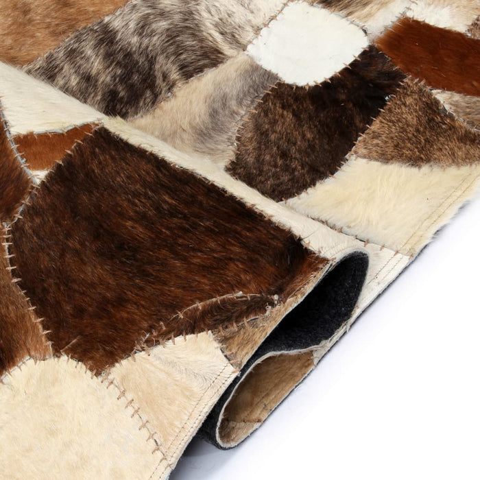 Covor petice diverse piele naturală 80 x 150 cm maro/alb WALTI