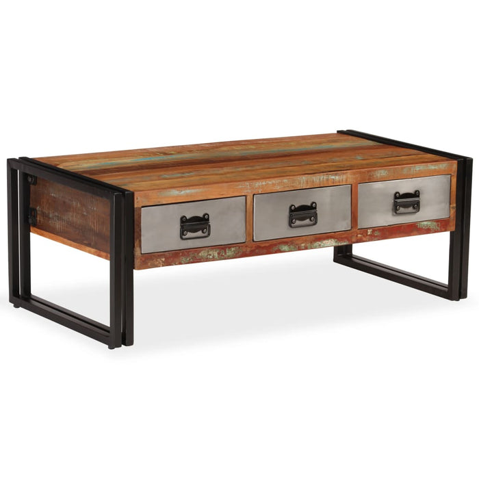 Măsuță de cafea cu 3 sertare, 100x50x35 cm, lemn masiv reciclat - WALTI WALTI