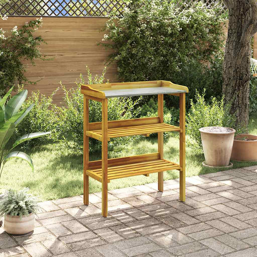Bancă plantare cu 2 rafturi, lemn masiv de acacia și zinc - WALTI WALTI