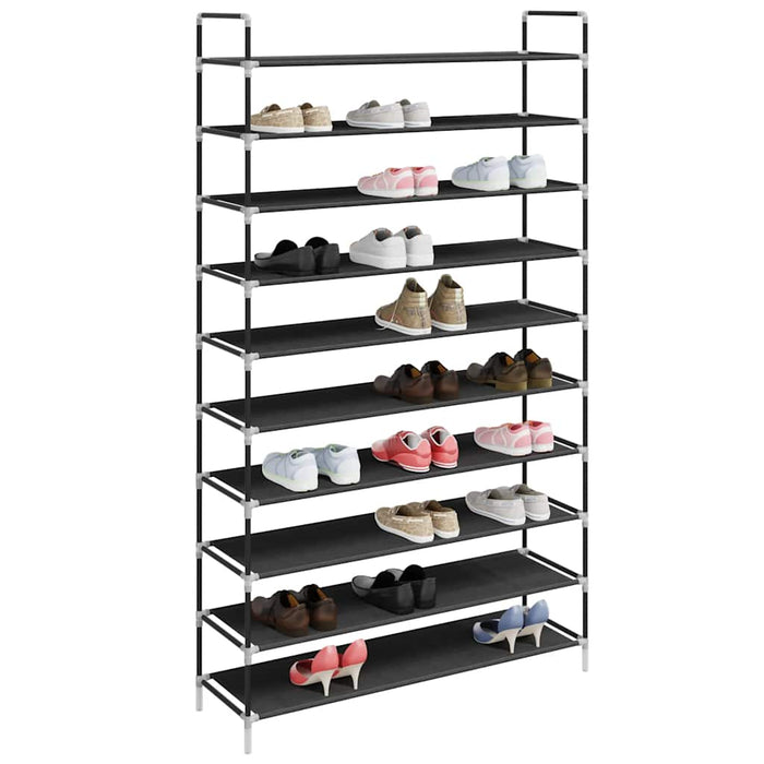 Raft pantofi 10 etajere, Metal și material textil nețesut Negru WALTI