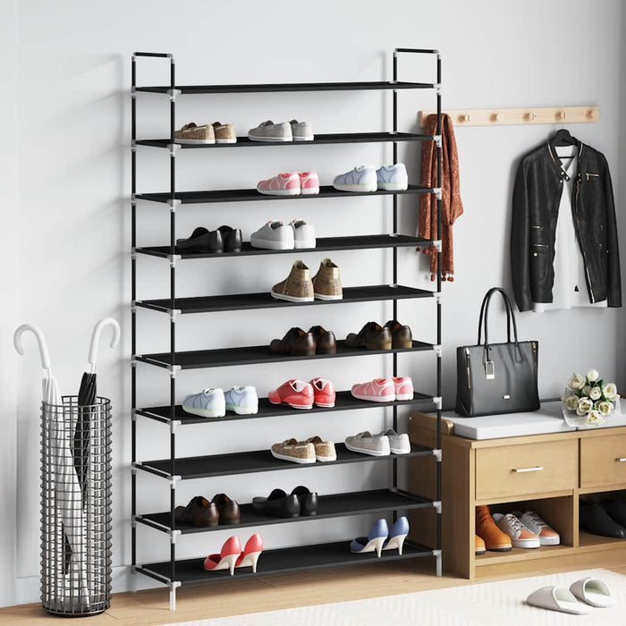 Raft pantofi 10 etajere, Metal și material textil nețesut Negru WALTI