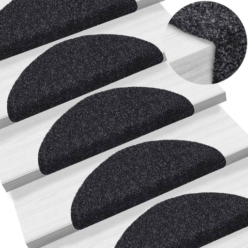 Covorașe autoadezive pentru scări, 15 buc., 56x17x3 cm, negre, semirotunde - WALTI WALTI