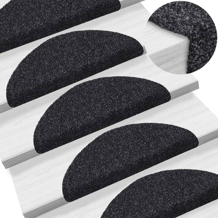 Covorașe autoadezive pentru scări, 15 buc., 56x17x3 cm, negre, semirotunde WALTI