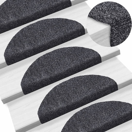 Covorașe pentru scări autoadezive, 15 buc., 65x21x4 cm, gri închis, semirotunde, mari - WALTI WALTI