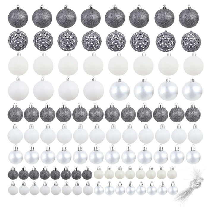 Set globuri de Crăciun 100 de piese, 3/4/6 cm, alb/gri - WALTI WALTI
