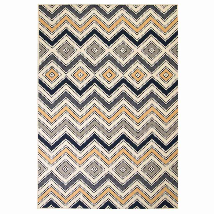 Covor modern cu design zigzag, 160x230 cm, maro/negru/albastru WALTI