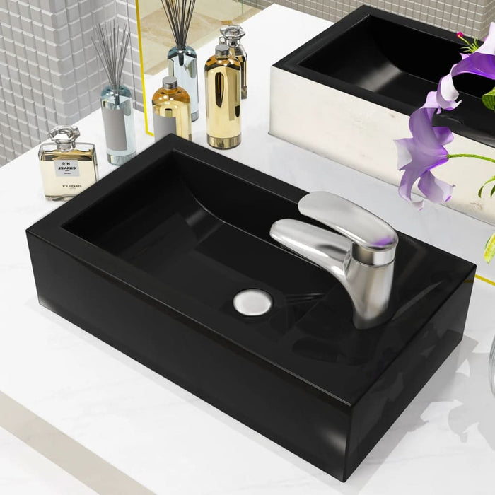 Chiuvetă cu orificiu robinet, negru, 46x25,5x12, ceramică - WALTI WALTI