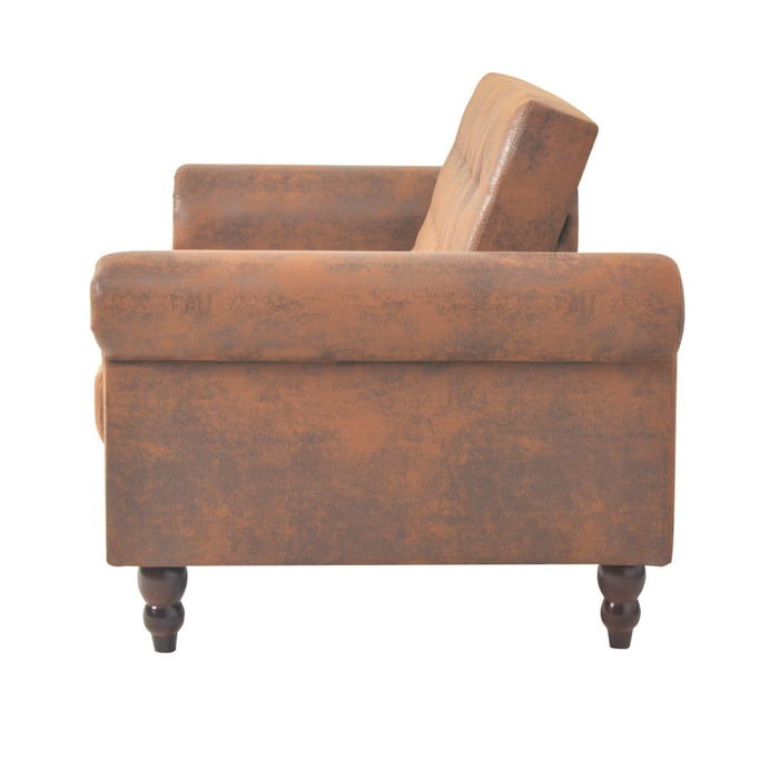 Canapea extensibilă cu cotiere/2 locuri, maro, velur artificial WALTI