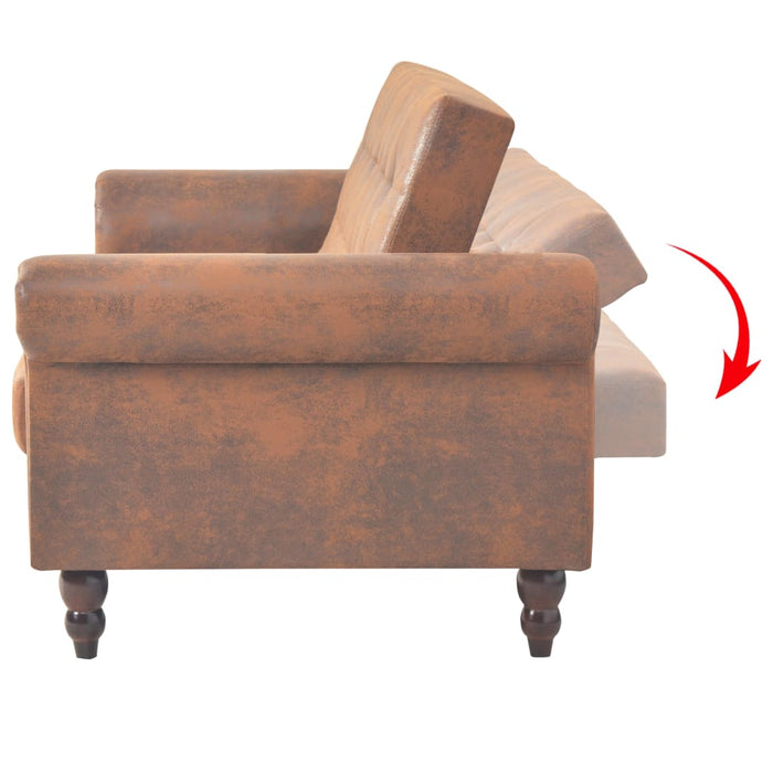 Canapea extensibilă cu cotiere/2 locuri, maro, velur artificial WALTI