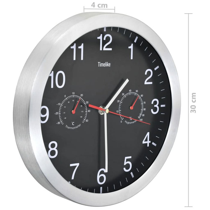 Ceas perete mecanism cuarț, higrometru/termometru, negru, 30 cm - WALTI WALTI