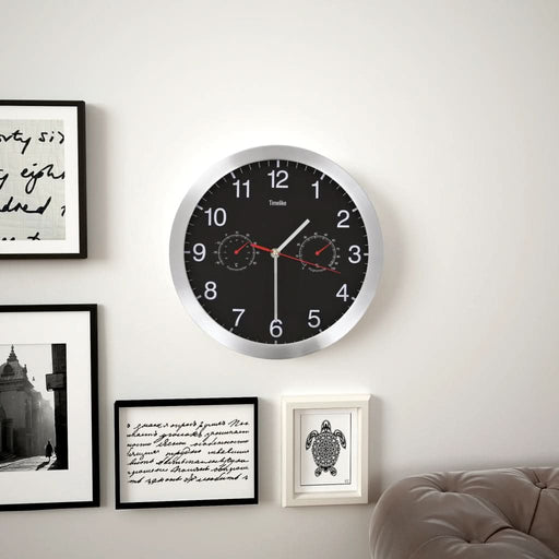 Ceas perete mecanism cuarț, higrometru/termometru, negru, 30 cm - WALTI WALTI