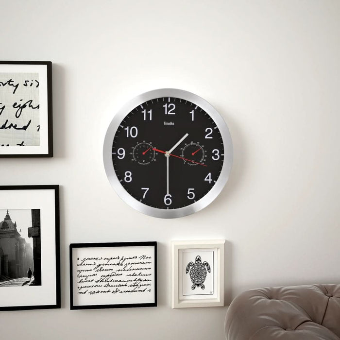 Ceas perete mecanism cuarț, higrometru/termometru, negru, 30 cm - WALTI WALTI