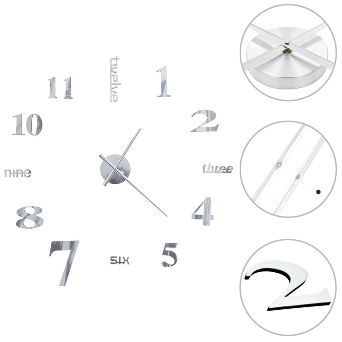 Ceas de perete 3D, argintiu, 100 cm, XXL, design modern - WALTI WALTI
