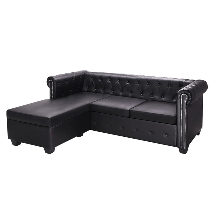 Canapea Chesterfield în formă de L, piele artificială, negru WALTI