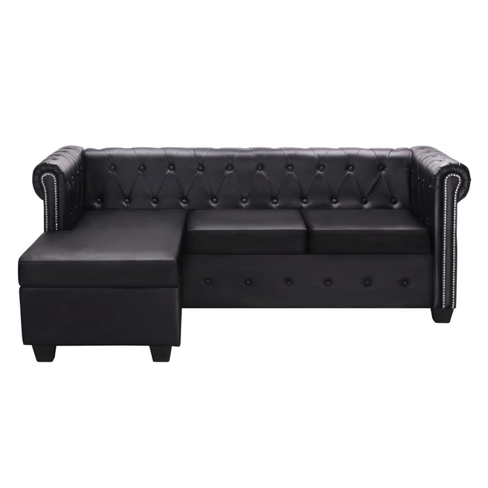 Canapea Chesterfield în formă de L, piele artificială, negru WALTI