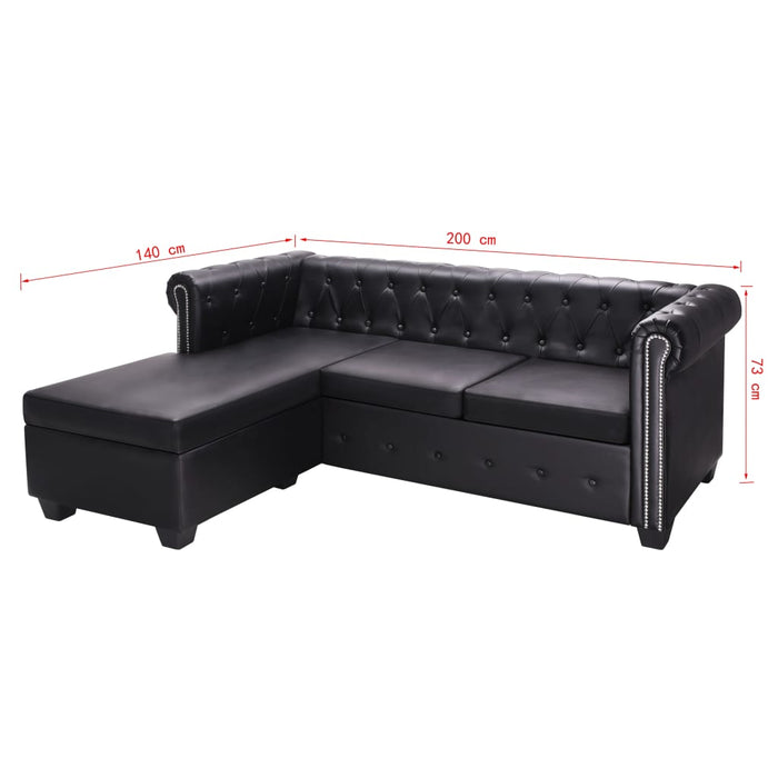 Canapea Chesterfield în formă de L, piele artificială, negru WALTI
