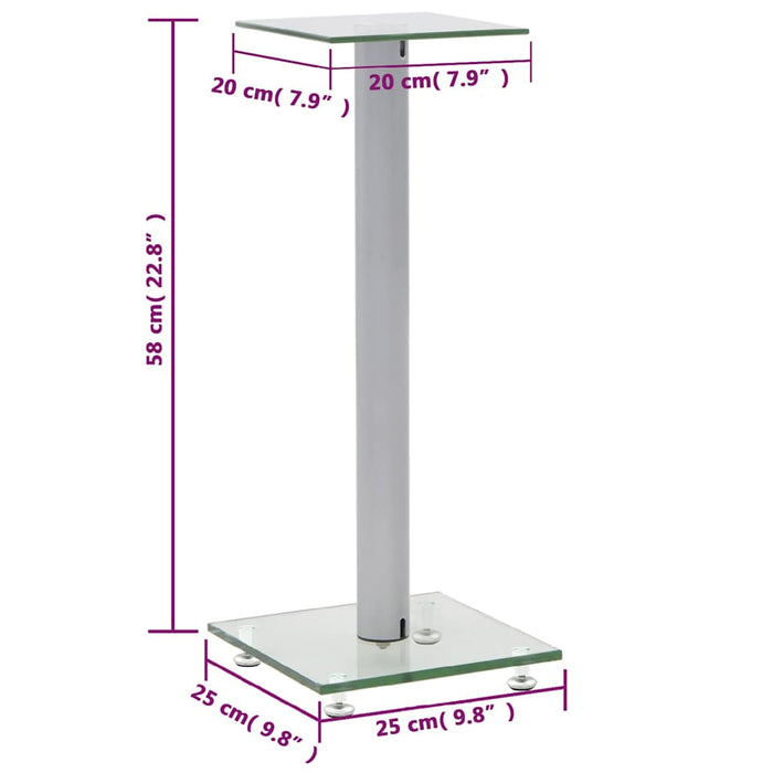 Standuri boxe 2 buc., sticlă călită, design coloană, argintiu WALTI