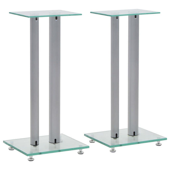 Standuri boxe 2 buc., sticlă călită, design coloană, argintiu WALTI