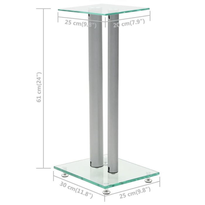 Standuri boxe 2 buc., sticlă călită, design coloană, argintiu WALTI