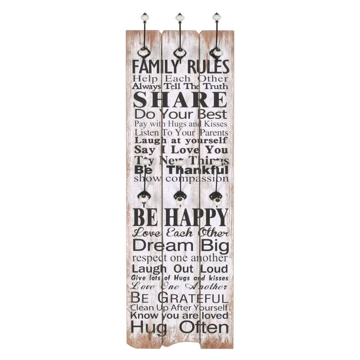 Cuier de perete cu 6 cârlige, 120 x 40 cm, FAMILY RULES - WALTI WALTI