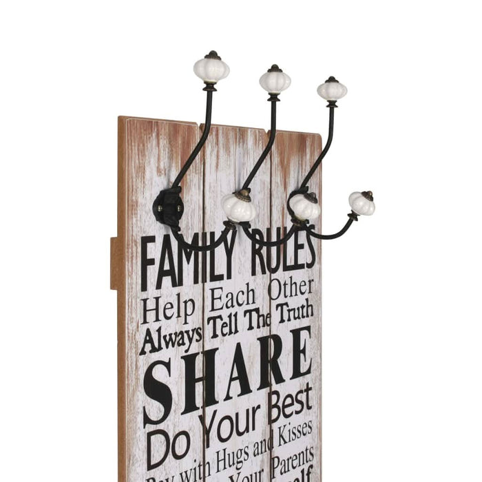 Cuier de perete cu 6 cârlige, 120 x 40 cm, FAMILY RULES - WALTI WALTI
