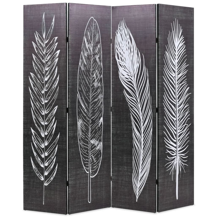 Paravan cameră pliabil, negru&alb, 160 x 170 cm, imprimeu pene - WALTI WALTI