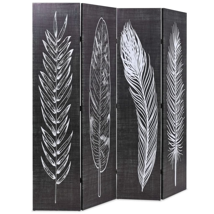 Paravan cameră pliabil, negru&alb, 160 x 170 cm, imprimeu pene - WALTI WALTI