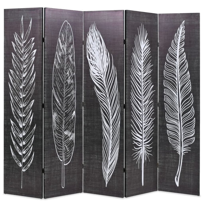 Paravan cameră pliabil, negru&alb, 200 x 170 cm, imprimeu pene - WALTI WALTI