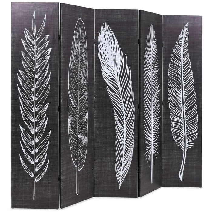 Paravan cameră pliabil, negru&alb, 200 x 170 cm, imprimeu pene - WALTI WALTI