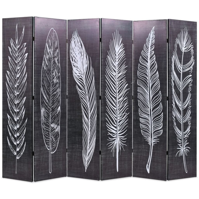 Paravan cameră pliabil, negru&alb, 228 x 170 cm, imprimeu pene - WALTI WALTI