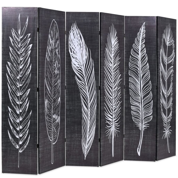 Paravan cameră pliabil, negru&alb, 228 x 170 cm, imprimeu pene - WALTI WALTI
