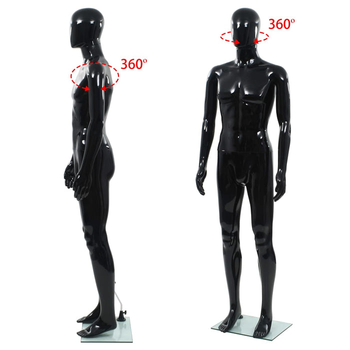Corp manechin masculin, suport din sticlă, negru lucios, 185 cm - WALTI WALTI
