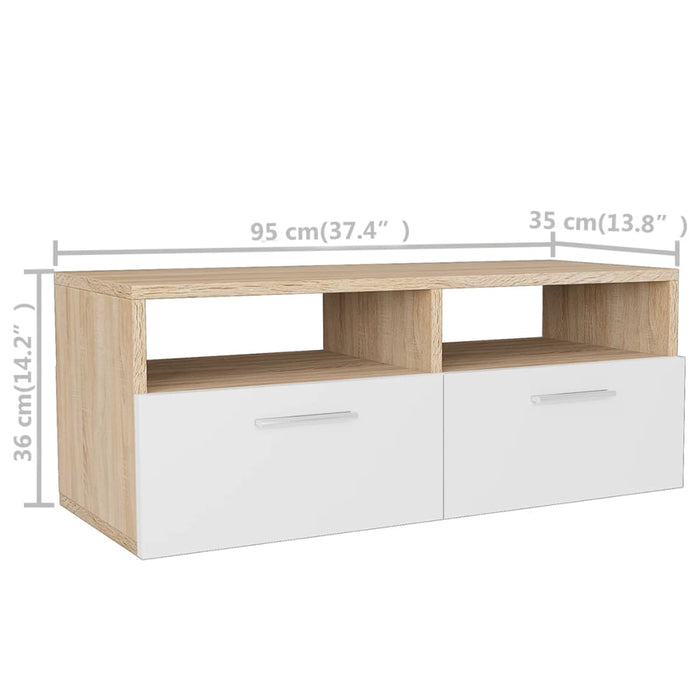 Comode TV 2 buc, PAL, 95x35x36 cm, stejar și alb - WALTI WALTI