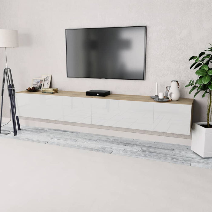 Comode TV, 2 buc, PAL, 120x40x34 cm, alb lucios și stejar WALTI