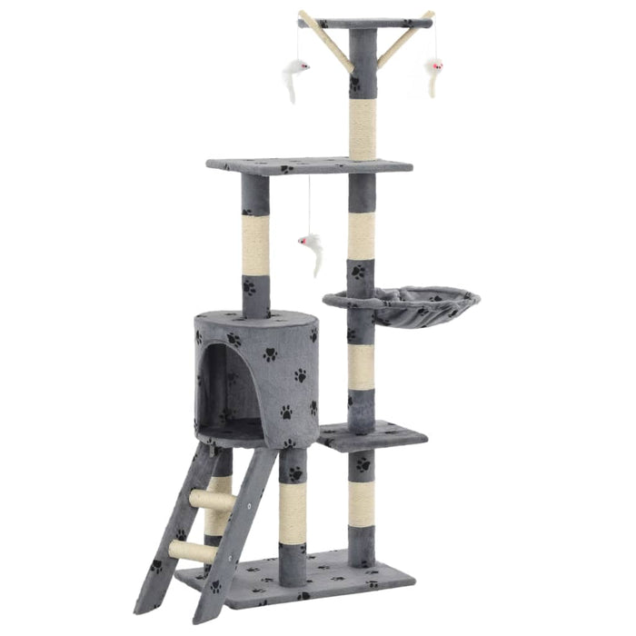 Ansamblu pisici stâlpi funie sisal, 138 cm imprimeu lăbuțe, gri - WALTI WALTI