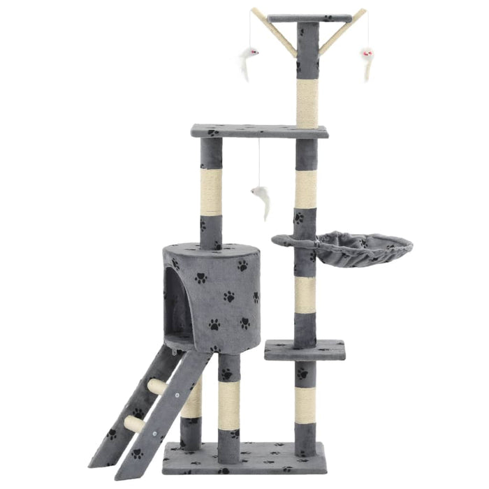 Ansamblu pisici stâlpi funie sisal, 138 cm imprimeu lăbuțe, gri - WALTI WALTI