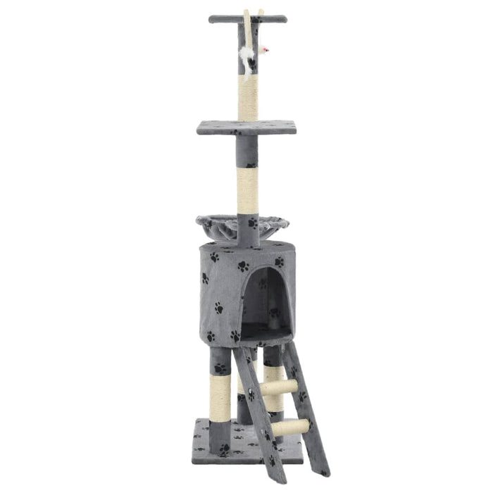Ansamblu pisici stâlpi funie sisal, 138 cm imprimeu lăbuțe, gri - WALTI WALTI