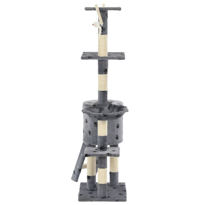 Ansamblu pisici stâlpi funie sisal, 138 cm imprimeu lăbuțe, gri - WALTI WALTI
